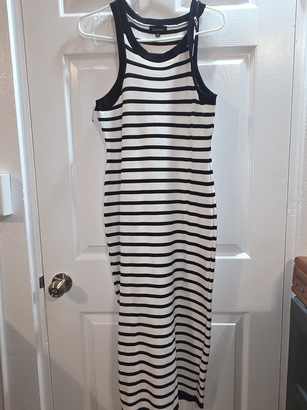 fusionista Striped Maxi Dress in White & Black Size Large Like New